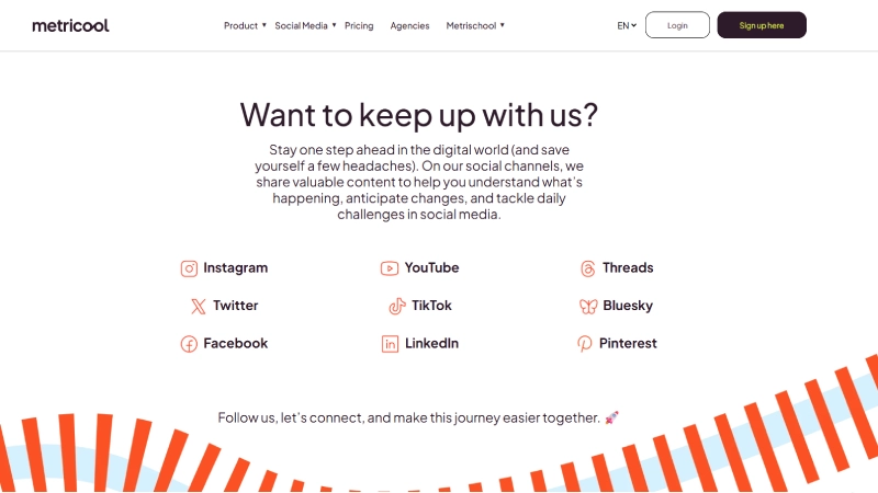 Metricool supported platforms including Instagram Facebook LinkedIn TikTok YouTube and Pinterest